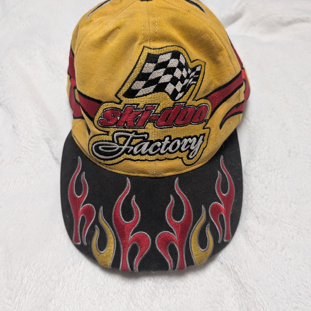 Ski-Doo Factory Embroidered Racing Cap - Yellow & Black with Red Flames